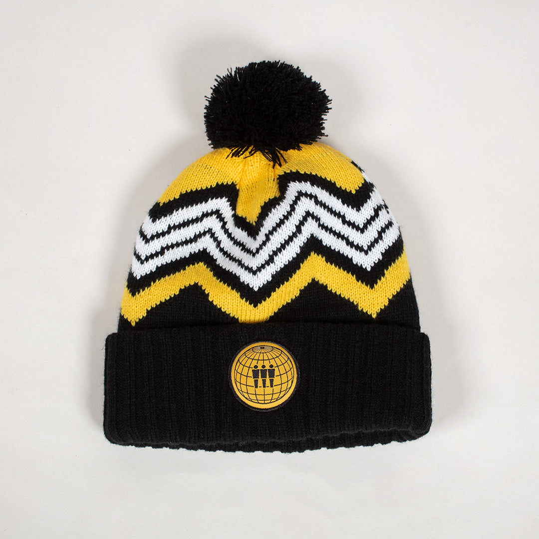 Three Stripe Pom Pom Beanie